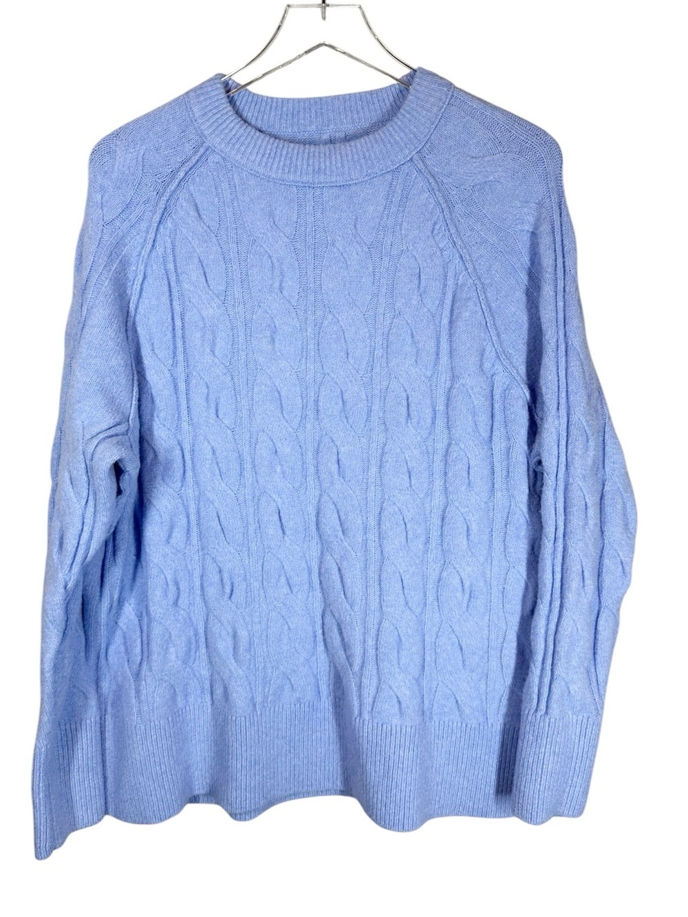 AERIE Women's Oversized Small Light Blue Cable Knit Crewneck Sweater